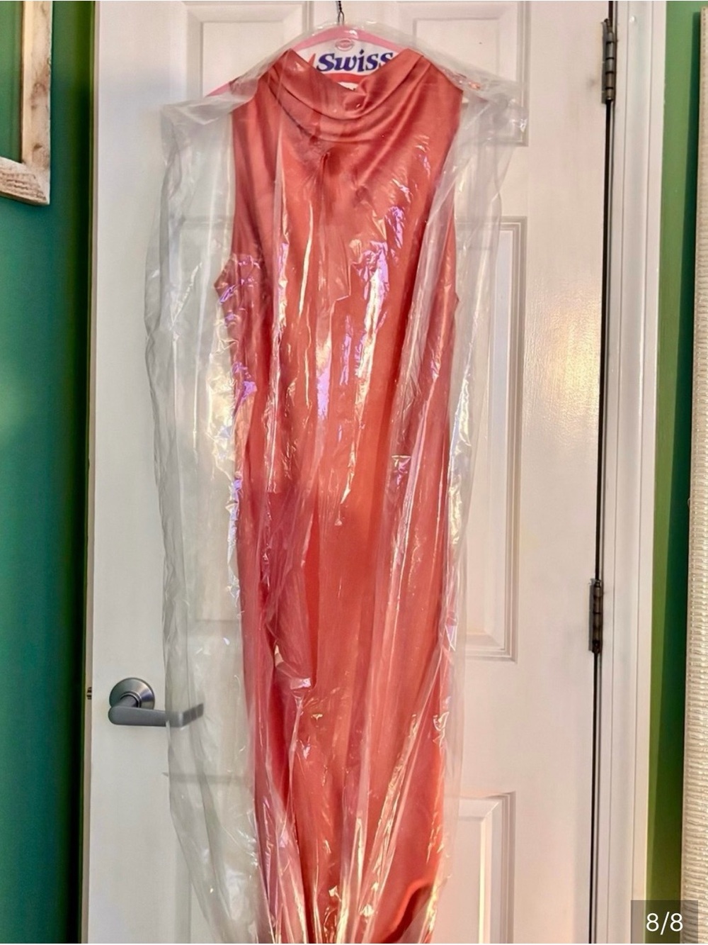 Zara Coral Cowl-Neck Satin Maxi Dress
